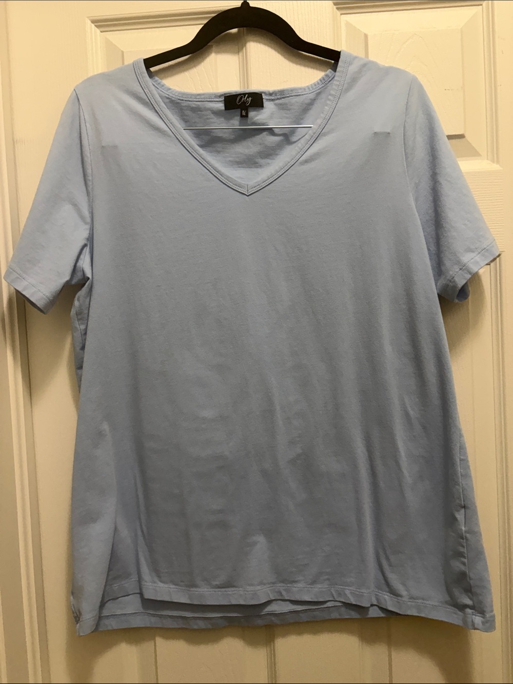 Orly Light Blue V-Neck Short Sleeve Tee 95% Cotton/.5% Spandex